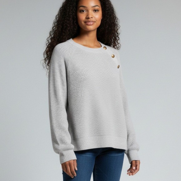 J Crew Womens Light Gray Button Shoulder Knit Sweater XXS Raglan Sleeve Casual - Picture 6 of 7